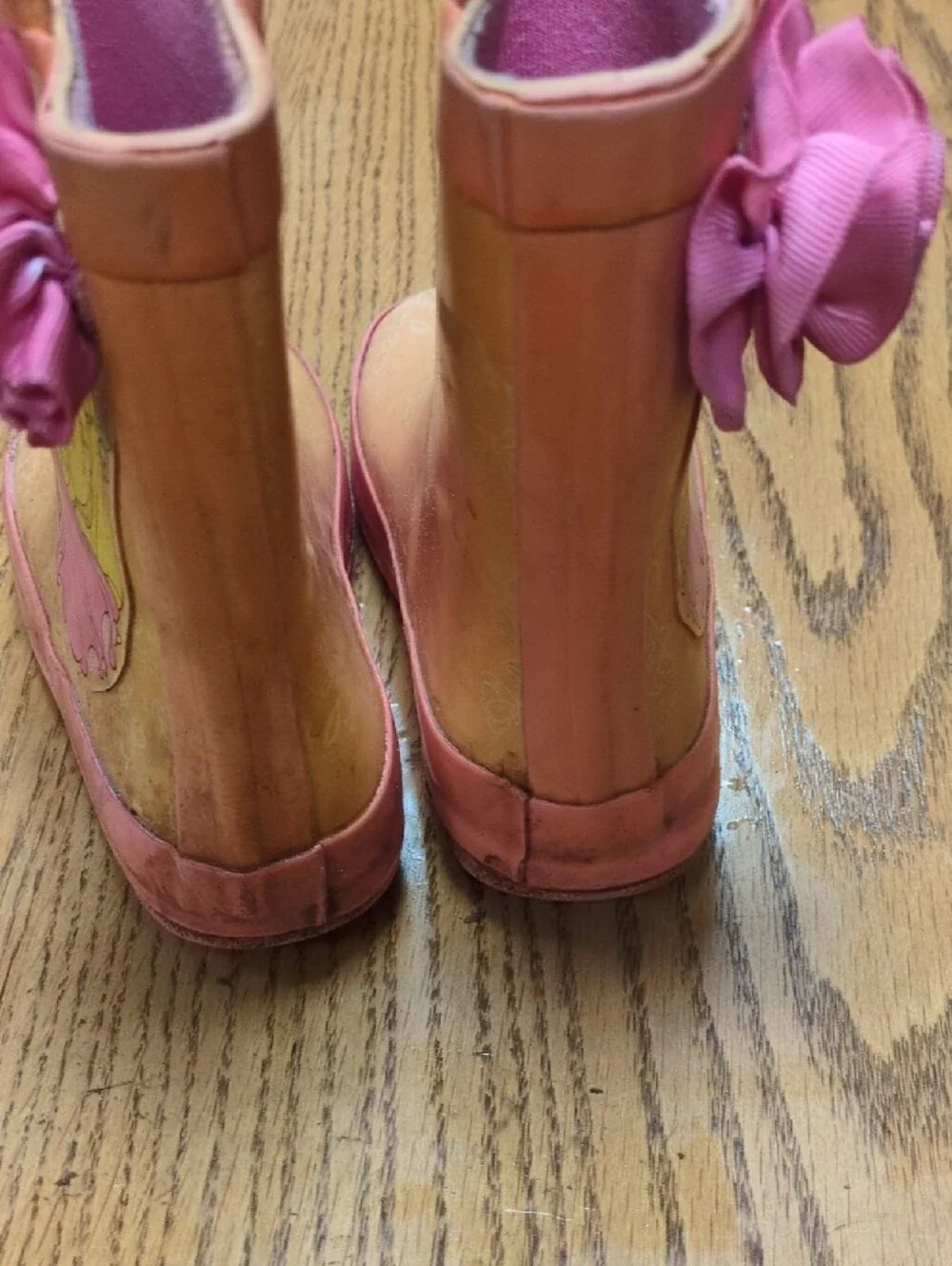 Disney Girls Peach and Pink Princess Rain Boots with Flower Accent